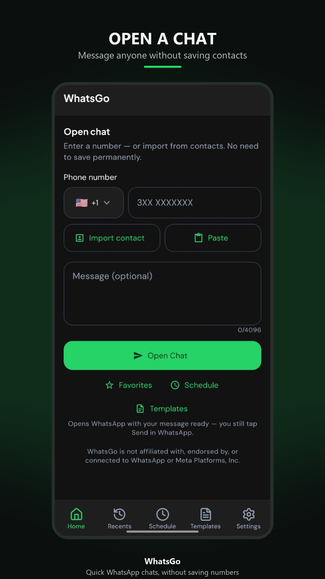 WhatsGo open chat screen